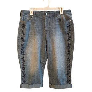 Bandolino Lisbeth Skimmer Embroidered Denim Crop Pants Size 14